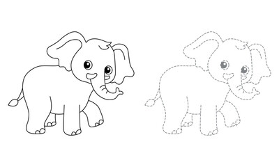 Tracing lines for toddlers. Handwriting practice sheet. Educational children game, printable worksheet for kids with Elephant