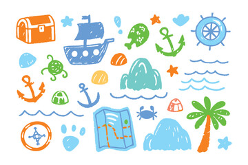 A Treasure Trove of Adventure: A vibrant illustration brimming with elements of nautical and pirate themes, capturing the spirit of exploration and the thrill of discovery.