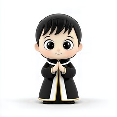 Adorable 3D Rendered Cartoon Boy in Black Robe Greeting
