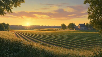Golden sunset over a rural landscape