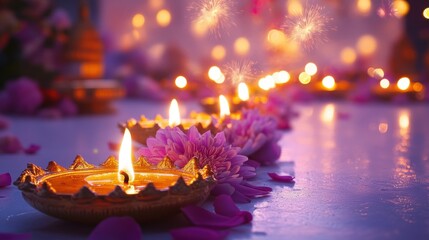 Banner design for diwali festival and podium,Diwali light decoration candle with fireworks,Stage,Product display Showcase design sparkle background,Deepavali,Dipavali,3D podium illustration.