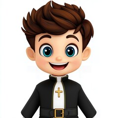 Cheerful 3D Rendered Boy Portrait Brown Hair, Blue Eyes, Black Shirt