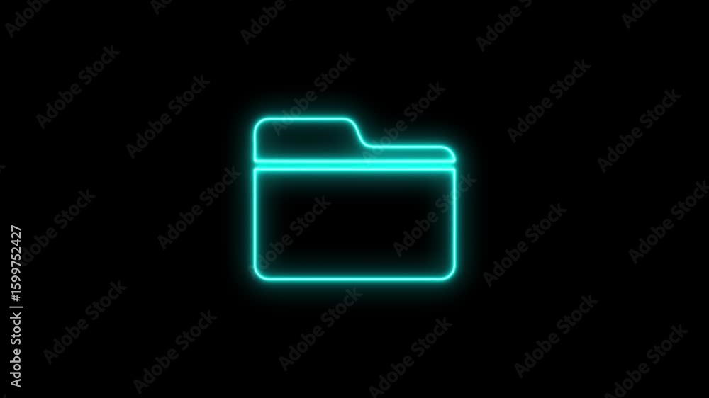 Poster glowing neon folder icon animation displayed against a solid black background