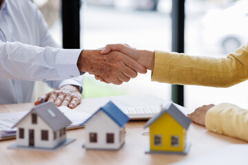 Business man offer and give hand for handshake in office. Successful job interview. Apply for loan...