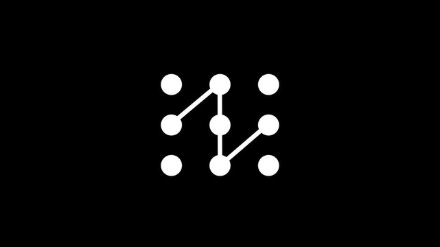 Abstract animation of a smartphone screen pattern lock on black background