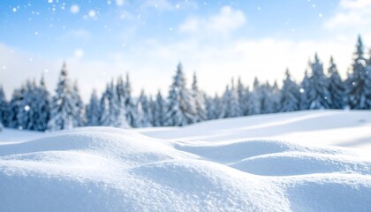 Obraz premium Fresh Snowfall Blankets Rolling Hills and Evergreen Forest on a Sunny Winter Day