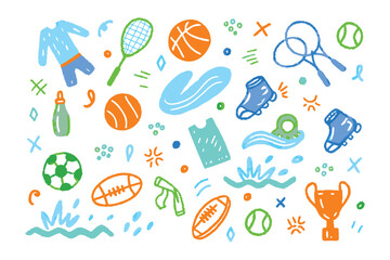 Sporting Goods Illustration: A lively vector illustration showcases an array of sports equipment and accessories, artfully arranged in a playful manner.