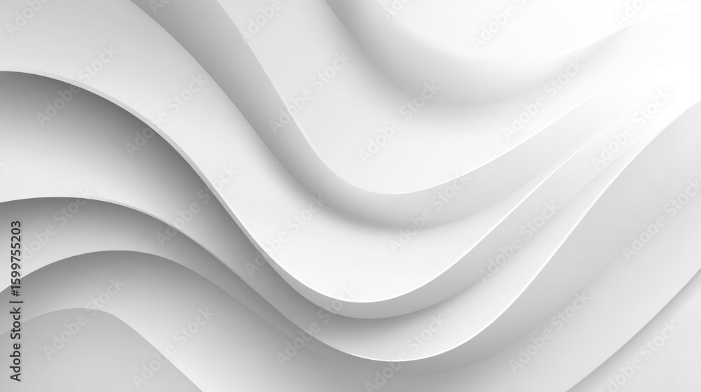Poster soft, flowing curves in white form a three-dimensional effect, creating a serene and minimalist aest