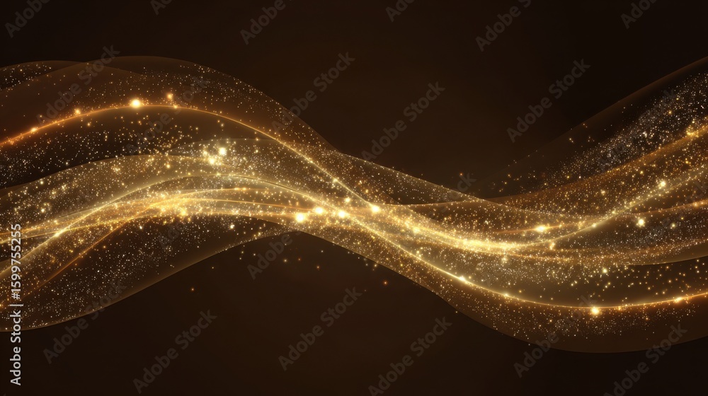 Poster flowing golden waves of light dance gracefully against a dark backdrop, creating an enchanting displ