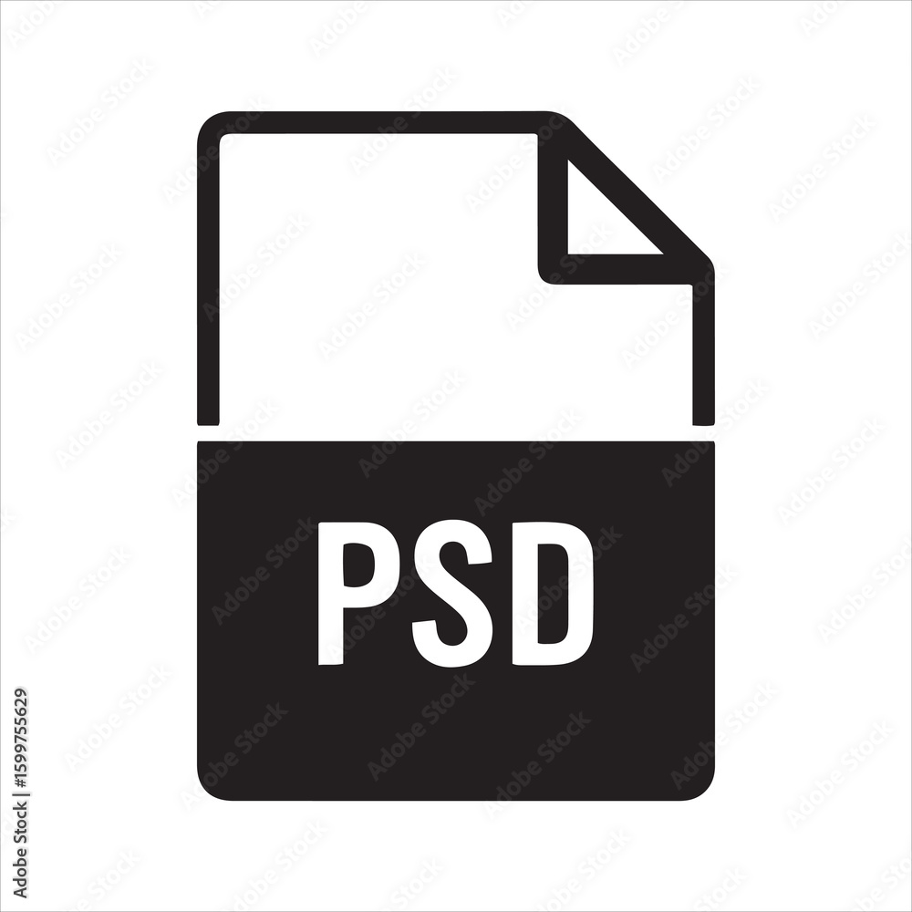 Poster simple black and white icon representing a psd file format