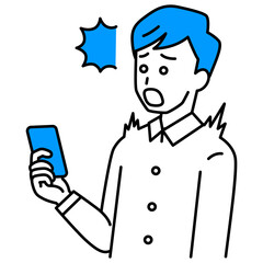 スマートフォンの画面を見て驚く若い男性