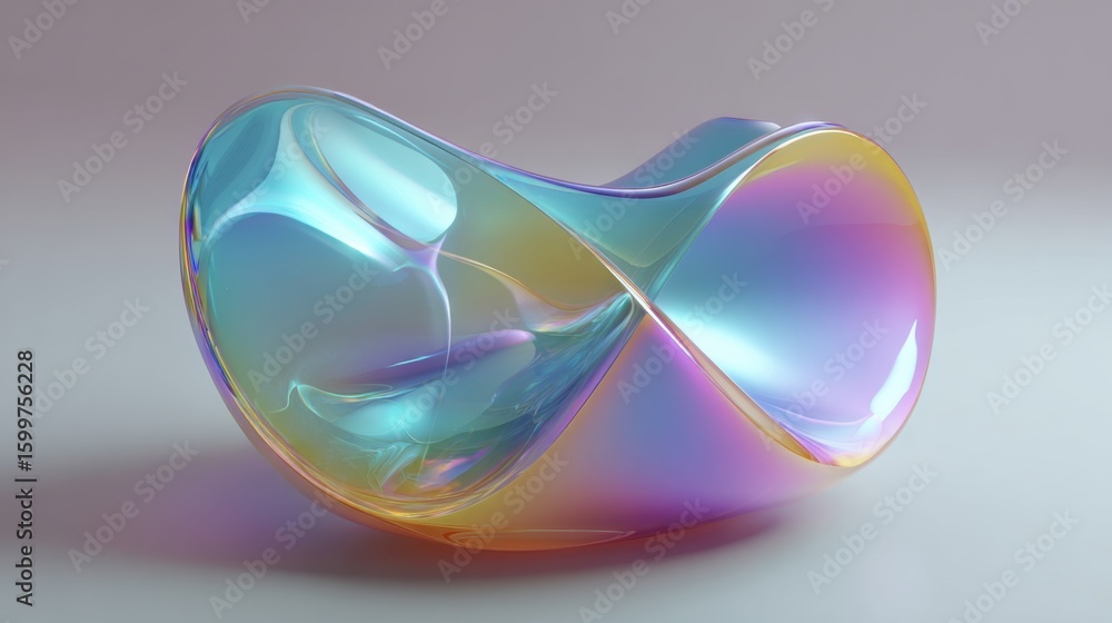 Poster a striking abstract sculpture features smooth, intertwined forms with a rainbow of colors. the refle