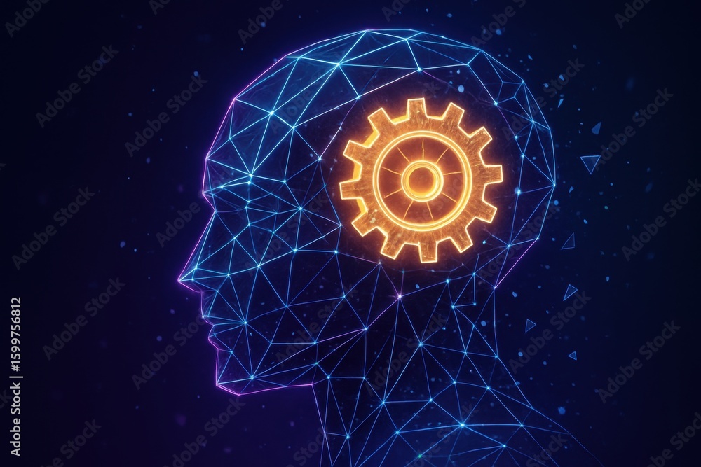 Poster digital mind: a captivating illustration of a digital mind, depicted as a network of connected lines