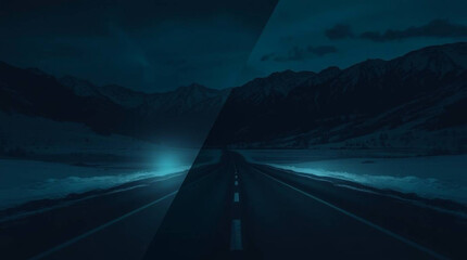 Majestic mountains along a deserted highway under a dusky and serene sky