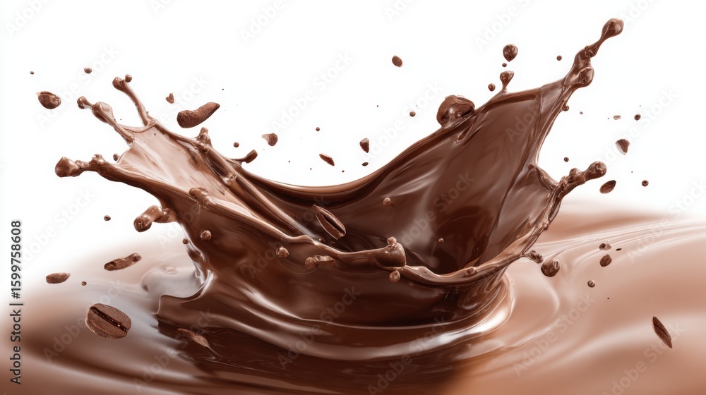 Poster a splash of dark chocolate creates a stunning visual effect as droplets scatter in every direction, 