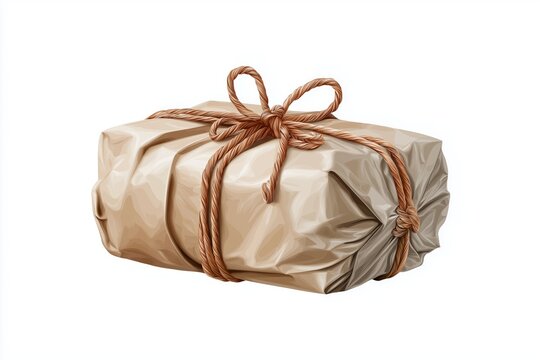 Brown paper parcel tied with string and secure knots, wrapped in a classic rectangular style for shipping or postal delivery, Generative AI
