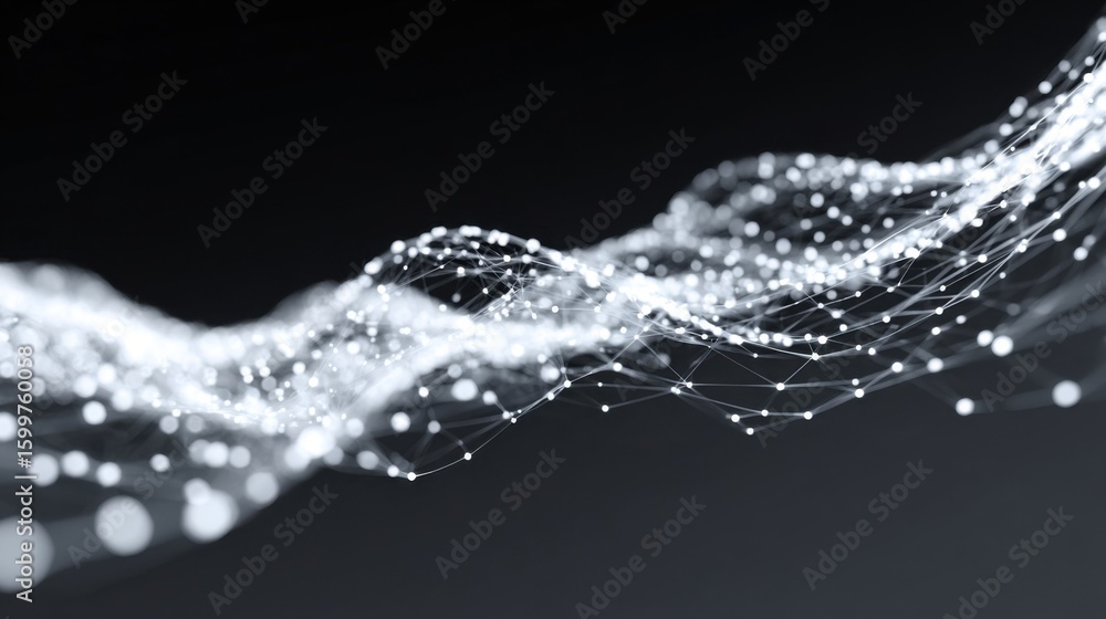 Poster an abstract display showcases flowing waves of light and dots, symbolizing data connectivity and dig