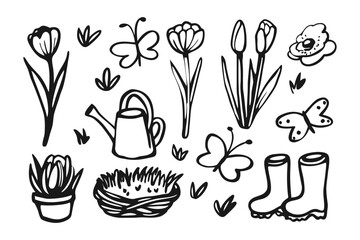 Garden Doodle Delight: A whimsical collection of garden-themed doodles, each hand-drawn, showcasing the joys of gardening, from budding flowers to fluttering butterflies.