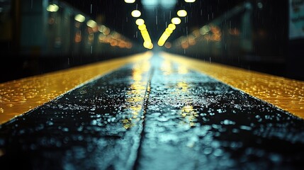 Rainy Night at the Train Station: A Nocturnal View