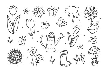 Blooming Garden Illustration: A charming, hand-drawn illustration showcases an array of garden elements, evoking the freshness and joy of a flourishing garden, filled with detailed flowers.