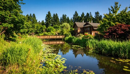 Obraz premium Tranquil garden waterway scene