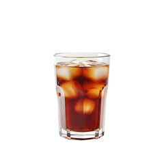 Refreshing Dark Drink in a Glass with Ice Cubes.