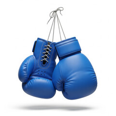 Hanging Blue Boxing Gloves on White Background