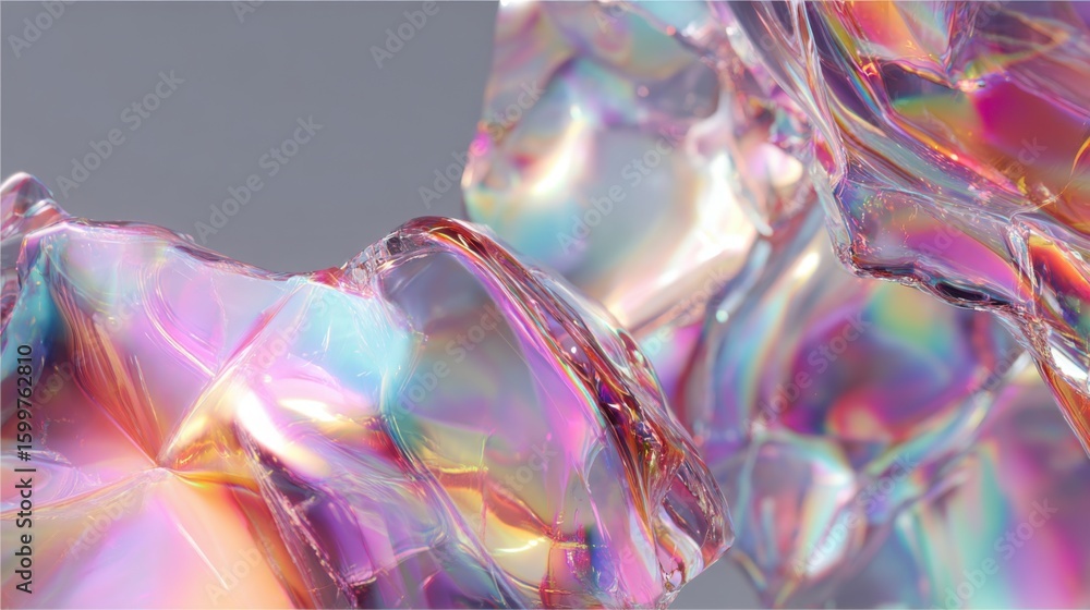 Poster brightly colored translucent crystals capture and reflect light in an abstract design. the surfaces 