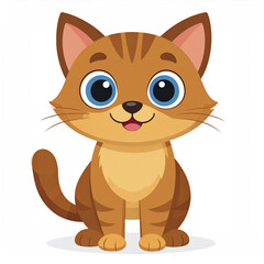 Cute cat cartoon animal with big blue eyes and happy expression sitting isolated on white background