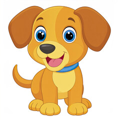 Obraz premium Cute cartoon dog with big blue eyes and happy expression sitting with wagging tail and wearing blue collar on white background