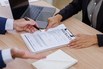 Team of Business people signing contract making deal with life insurance agent Concept for consultant health insurance life insurance savings plan
