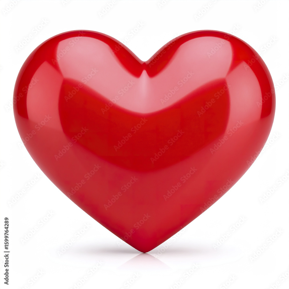 Poster red heart shape with glossy surface and smooth reflection, symbolizing love and affection on clean w
