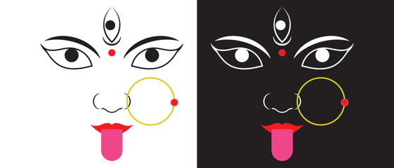  Maa Kali Face, Goddess Kali Vector Design Images icon on white and black background,
