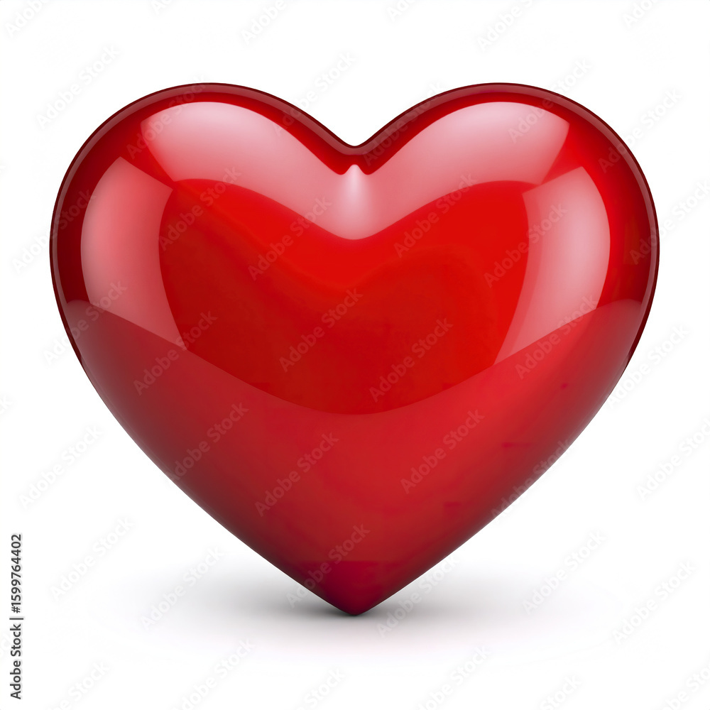 Poster red shiny heart shape with smooth surface and glossy finish isolated on white background, symbolizin