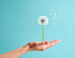 hand holding dandelion