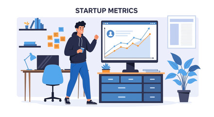Fototapeta premium Startup Entrepreneur Analyzing Financial Metrics for Business Growth Concept