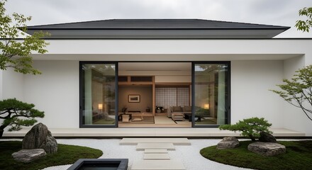 modern house with garden and flowers