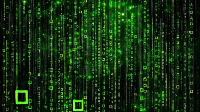 Green digital code background with glowing matrix style data streams and futuristic technology effect featuring streaming data and cyber matrix style