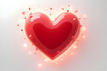 Red Heart Shape with Water Droplets and Glowing Lights