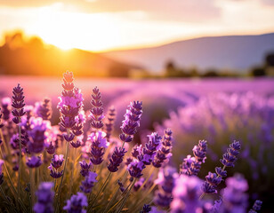 Fototapeta premium Soft Focus Lavender Field in Light Purple