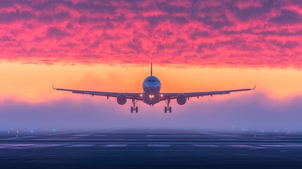 Fototapeta premium Majestic Airplane Landing at Dawn