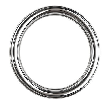 Elegant chrome circle frame isolated on transparent background decorative design element
