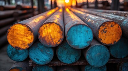 Sunset Glow on Steel Cylinders: Industrial Strength and Beauty