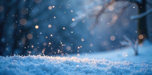 Ethereal, softly falling snow illuminated by a gentle light source creates a magical winter scene Perfect for winter wonderland, holiday, or nature themes , stars, new year, scene