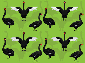 Obraz premium Black Swan Cartoon Character Seamless Wallpaper Background