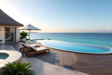 Obraz premium Luxury Villa Infinity Pool Ocean View Tropical Paradise Getaway