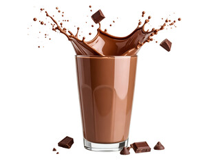 Chocolate milk splash drink glass beverage dessert delicious cocoa on transparent background