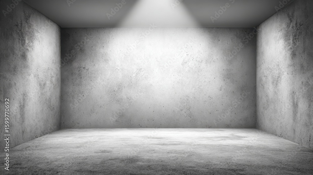 Poster a stark, empty concrete room features rough walls and a smooth floor, illuminated subtly by overhead