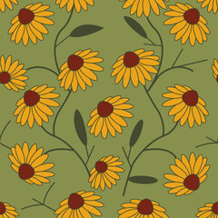 Seamless pattern with black-eyed Susan flowers