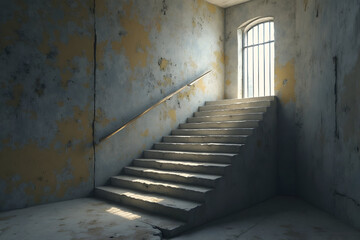 Obraz premium Stairway Ascending to a Light Filled Window in an Old Building